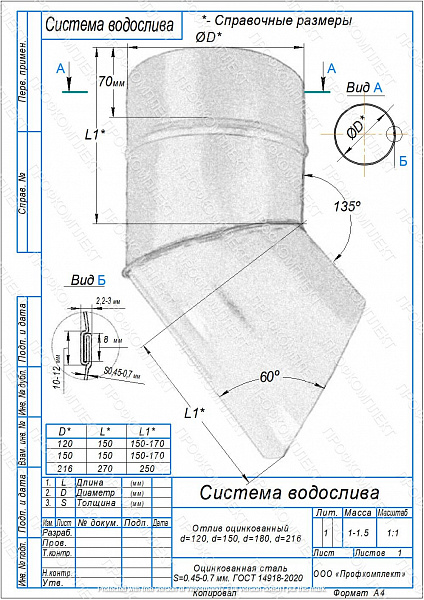 Отлив водосточный ПРОФКОМПЛЕКТ (ОЦ-D150-0.50)